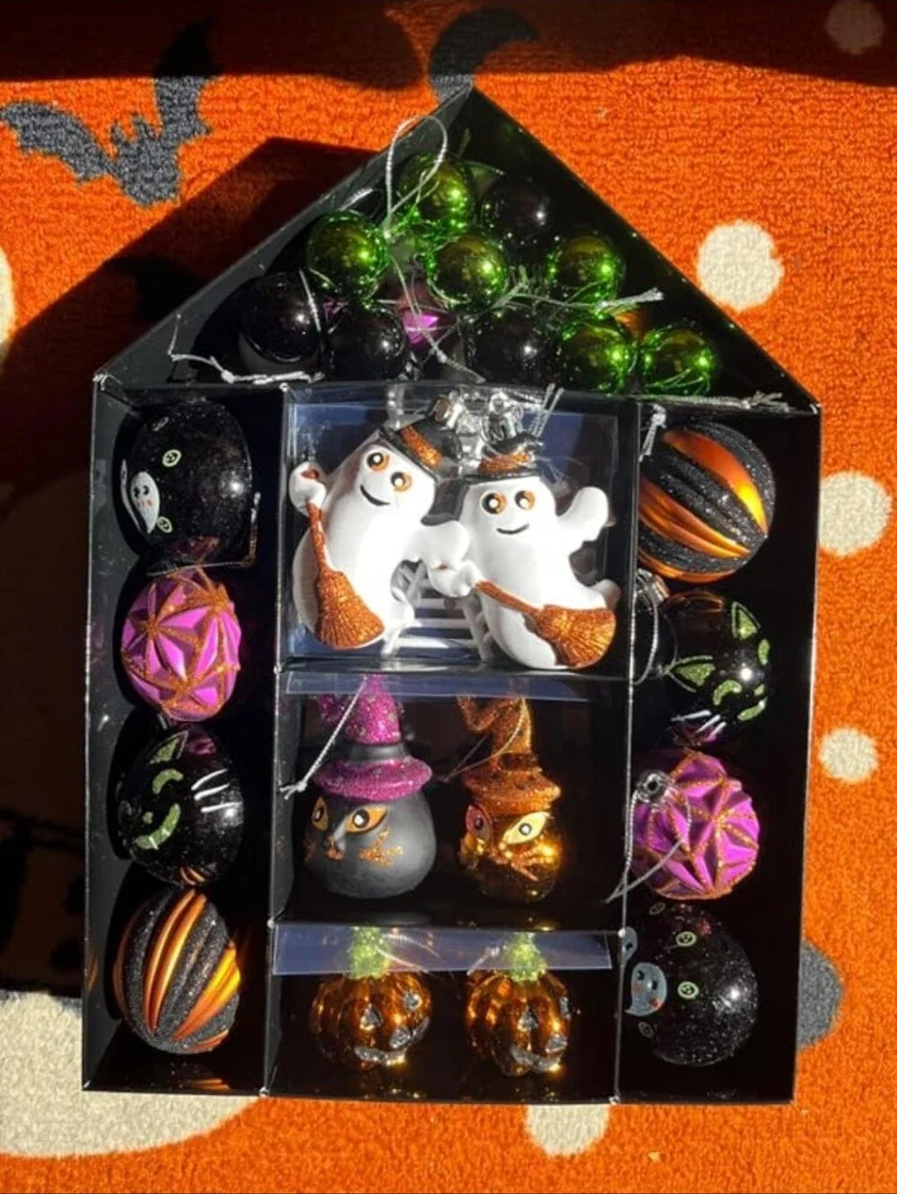 Halloween Glass Ornament Set - Purple, Orange, Green, Black, White